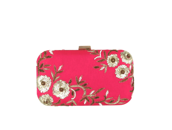 EMBROIDERED CLUTCH BRIGHT PINK