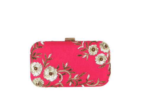 EMBROIDERED CLUTCH BRIGHT PINK